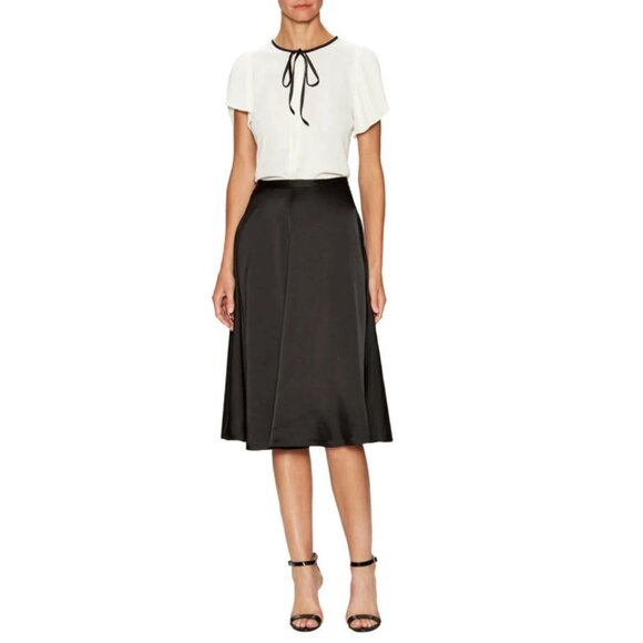 Jill Stuart Black Satin A-Line Skirt Womens 8 Flare Knee Length Cocktail Elegant - Picture 12 of 13